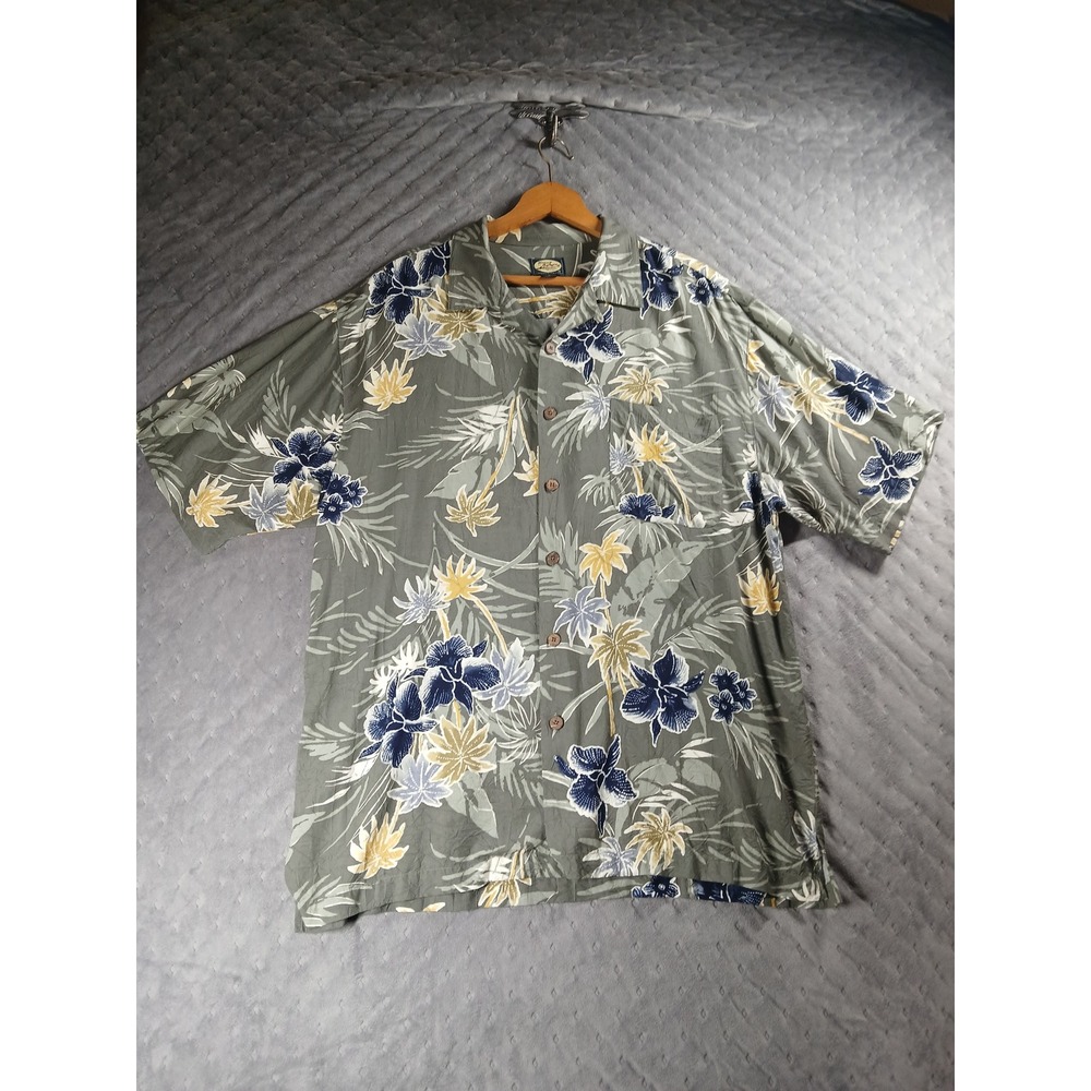 Tommy Bahama Mens Large Rayon Tropical Floral Orchid Camp Shirt Sage Green - Picture 1 of 8